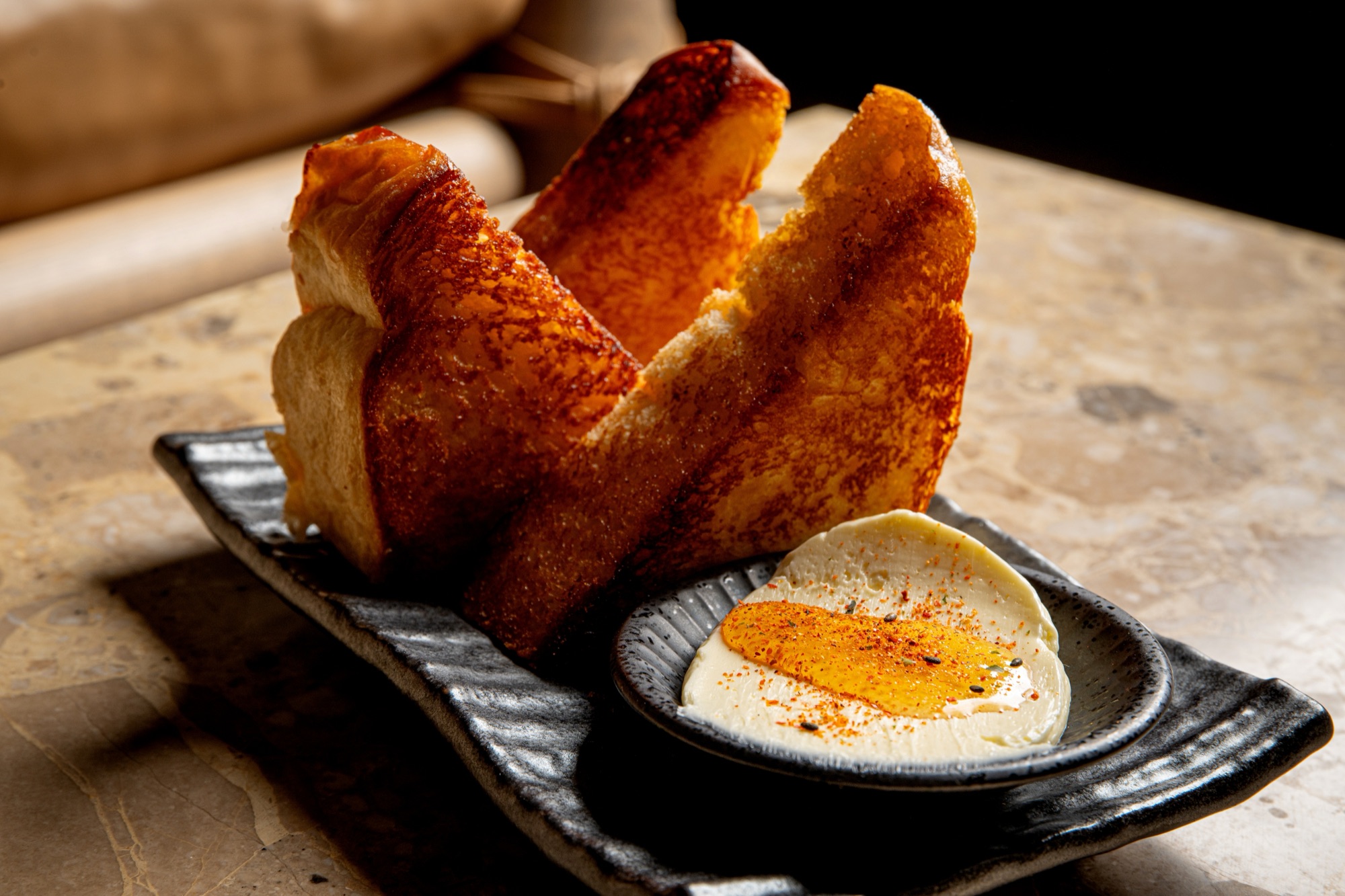 Toasted Japanese milk bread with miso honey butter